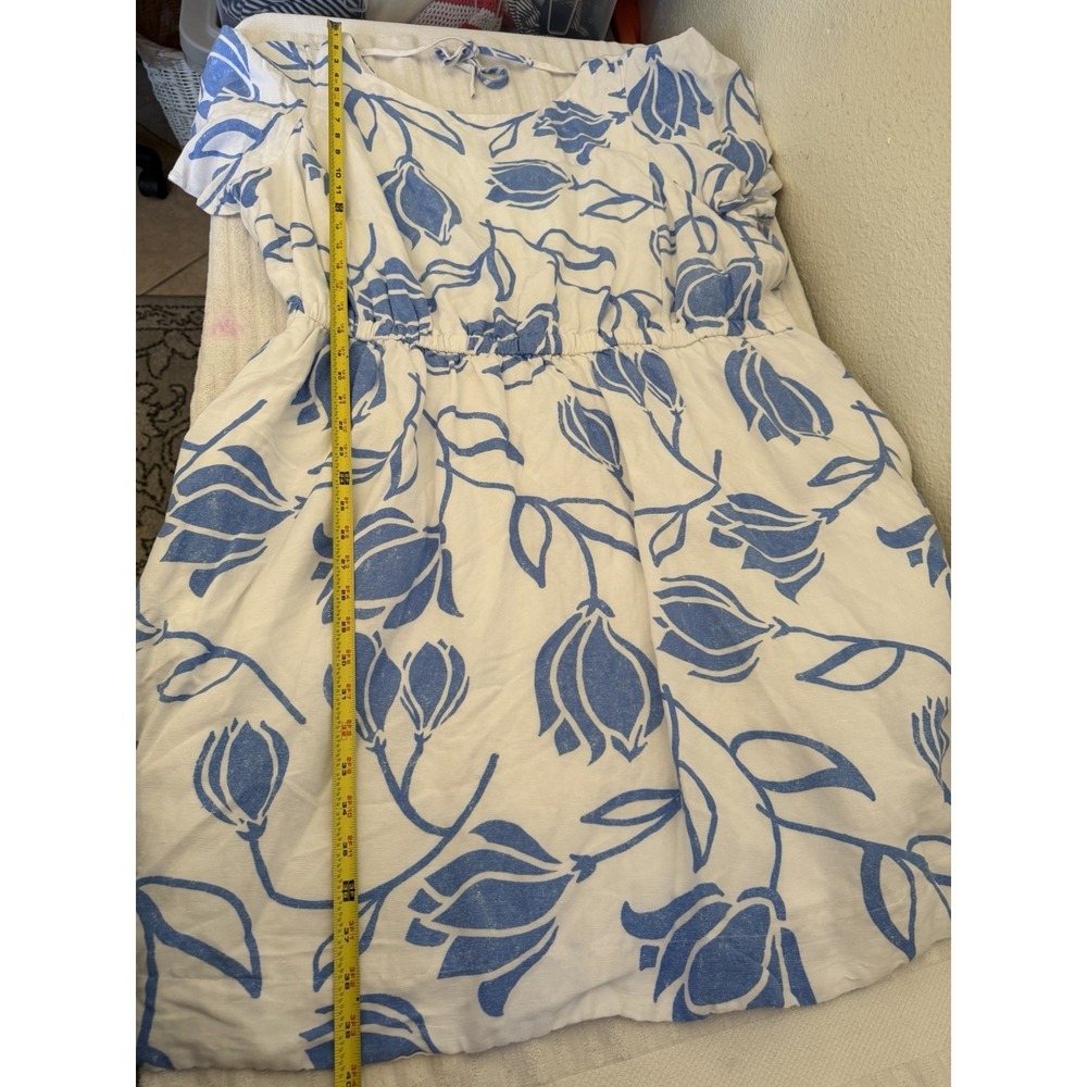 Lane Bryant Womens Plus Size 22 Blue White Floral Linen Fit Flare Dress Boatneck - Picture 10 of 16